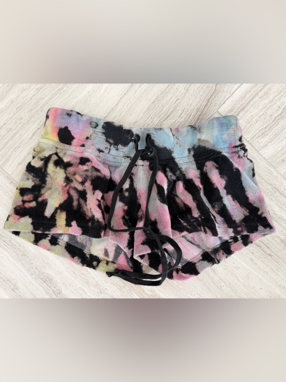 Hard Tail Low Rise Black Tye Dye Multi Terry Shorts Junior Girls Size Small